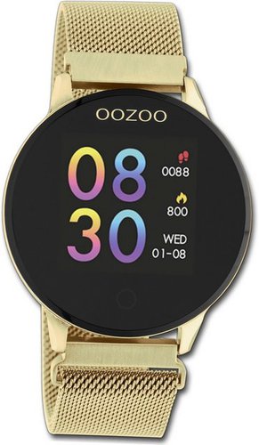 Oozoo Damen Armbanduhr Smartwatches Smartwatch (kompatibel ab Android 5.1+ und IOS 8.0), Multifunktionsuhr, Damenuhr Metallarmband gold, rundes Gehäuse, groß (ca. 43mm)