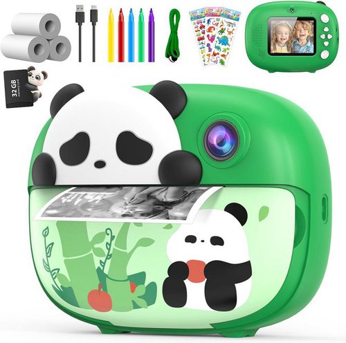 Uleway Sofortbildkamera 2.4 Zoll 1080P Dual- Kinderkamera (mit 32G Karte, Druckpapier, Farbige Stifte, Geschenk für Kinder)