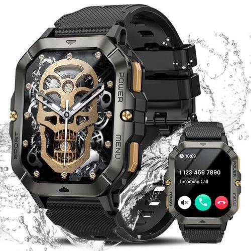 Sanorum Smartwatch Herren Militärische mit Telefonfunktion & Da GPT Smartwatch (5,13 cm/2,02 Zoll, HD Bildschirm Touchscreen) mit Herzfrequenz/SpO2/Blutdruck/Schlafmonitor, 100+ Sportmodi Sportuhr, lP68/5ATM Wasserdicht, 450mAh Langlebiger Akku, für iOS und Android