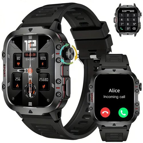 Mia&coco Smartwatch für Damen Herren mit großem Bildschirm von 1,96 Zoll Smartwatch (5 cm/1,96 Zoll) großer Akkukapazität von 420 mAh, Wireless-Anrufe, Sprachunterstützung, 100+Sportmodi, mit Sperrbildschirm, lange Akkulaufzeit, Wettervorhersage, Wecker