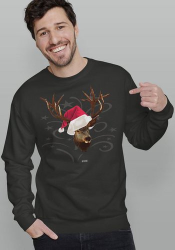 Art & Detail Shirt Weihnachtssweatshirt Weihnachten Santa Hirsch mit Weihnachtsmütze