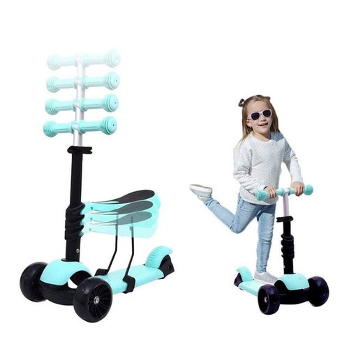 Arkmiido Cityroller 3-in-1 Kinder Roller höhenverstellbarer 3-Rad-Tretroller, Dreirad-Kinderscooter mit Sitz und LED Wheels