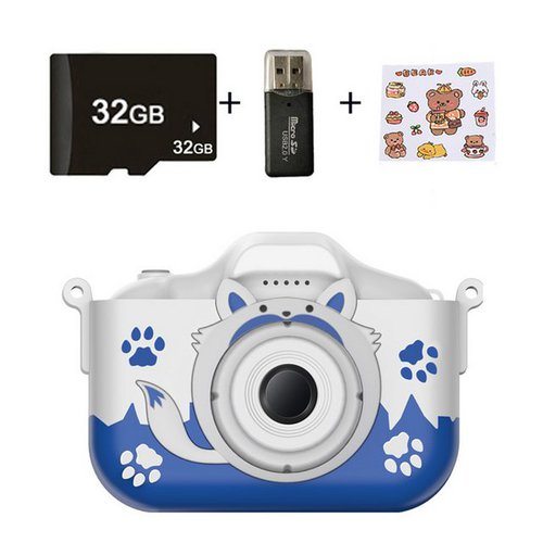 Kind Ja Fox Kinder-Kamera,HD Kinderkamera,Dual-Kameras,Cartoon niedlich Kinderkamera (mit 32 GB SD-Karte)