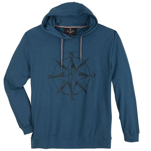 Kitaro Kapuzensweatshirt Große Größen Herren leichter Hoodie blau Kompass-Print