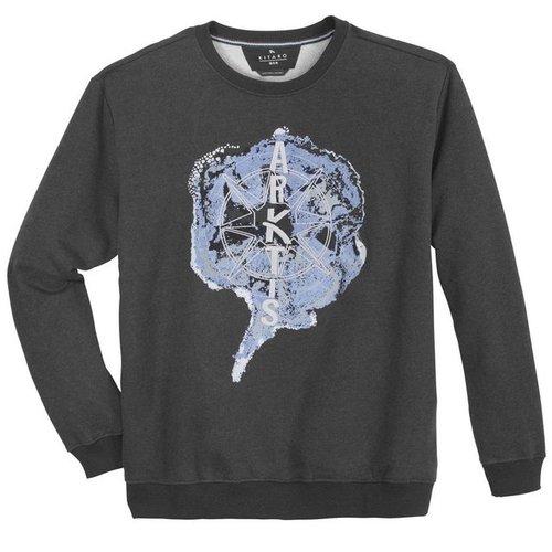 Kitaro Kapuzensweatshirt Große Größen Herren Sweatshirt Flockprint grau melange