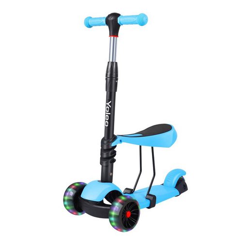Yoleo Scooter 3 in 1 Kinder Roller Scooter mit Sitz LED Räder ab 2 Jahre