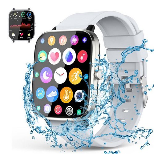 Ombar SmartWatch Damen Herren mit Bluetooth Anrufe, 1.7" Voll Touch Screen Smartwatch (Fitnessuhr mit Telefonfunktion/WhatsApp Notiz,Smartwatch Fitness Tracker Uhr IP67 Wasserdicht,1.70" HD Voll Touchscreen Fitnessuhr Tracker mit Blutsauerstoff/Pulsmesser/Sportuhr/Schrittzähler/Schlafmonitor Aktivitätstracker usw für iOS/Android Uhren Watch cm/1.7 Zoll)