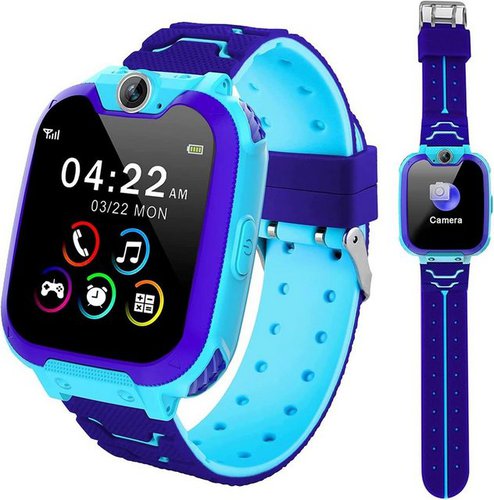 Kesasohe Smartwatch (1,44 Zoll), Kinder Telefon wasserdichte mit Voice-Chat SOS-Kamera Musik Wecker Uhr