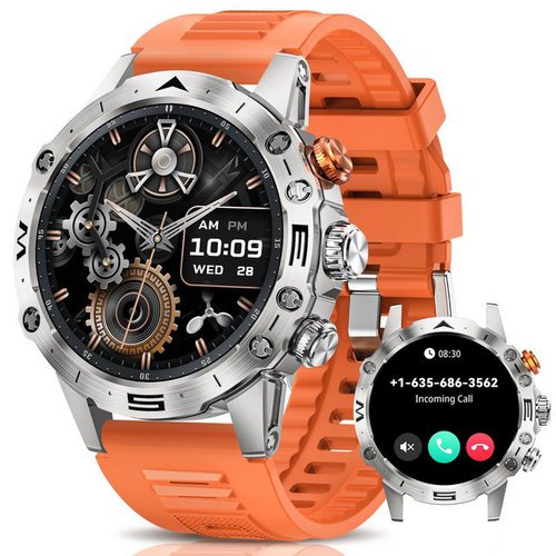 Sanorum Smartwatch Herren mit Telefonfunktion Smartwatch (3.88 cm/1,43 Zoll, IPS Always-On Display) Pulsuhr Schlafmonitor Schrittzähler, 124 Sportmodi lP68 Wasserdicht Fitnessuhr, für Android iOS, 350mAh Akku Smart Watch