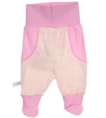 La Bortini Schlupfhose Hose mit Füßchen für Baby und Kinder in Creme Rosa mit Bärchen aus weicher Baumwolle, 44 50 56 62 68 74 80 86 92