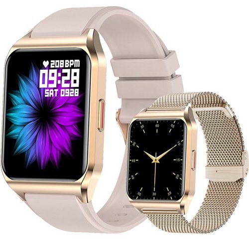 Mutoy Smartwatch, Fitness Tracker Uhr mit Anruffunktion für Damen Herren Smartwatch (1,69 Zoll HD Voll Touchscreen Zoll), mit Wechselband aus wechem Silikon und Milanaise Uhrenarmbänder, inkl.Ladestation(magneitsches Ladekabel), Herzfrequenz-Sensor