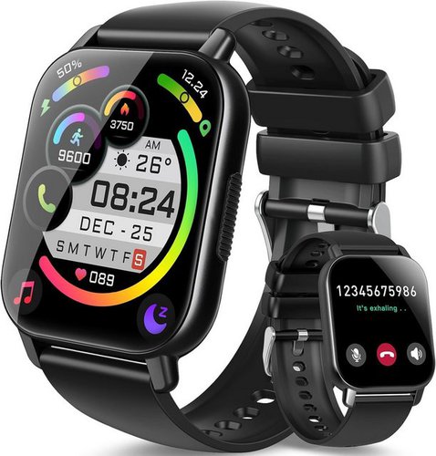 Aycy Herren's und Damen's Fitness-Tracker Telefonfunktion IP68 Wasserdicht Smartwatch (1,85 Zoll, Android/iOS), Wasserdicht Smart Watch mit schrittzähler Schlafmonitor