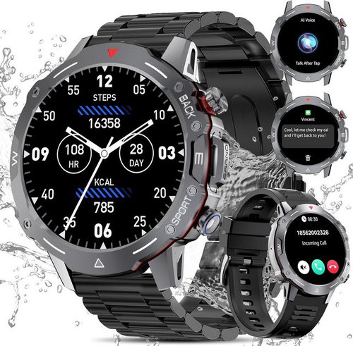 Yyky Herzfrequenzsensor Smartwatch (1,39 Zoll, Android, iOS), Bluetooth Anrufe,Herzfrequenz,Blutdruck,Schlafüberwachung Sportmodi