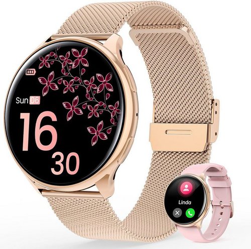 Rifephi Damen's Telefonfunktion IP68 Wasserdicht Fitness Tracker Smartwatch (1,39 Zoll, Android/iOS), mit austauschbarem weichem Silikonarmband, mit SpO2 Menstruationszyklus Schlafüberwachung
