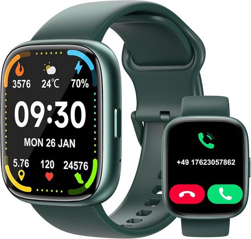 Bambooinn Alexa Integration Smartwatch (1,83 Zoll, Android, iOS), mit Telefonfunktion Fitnessuhr IP68, 24H Herzfrequenz Schlafmonitor
