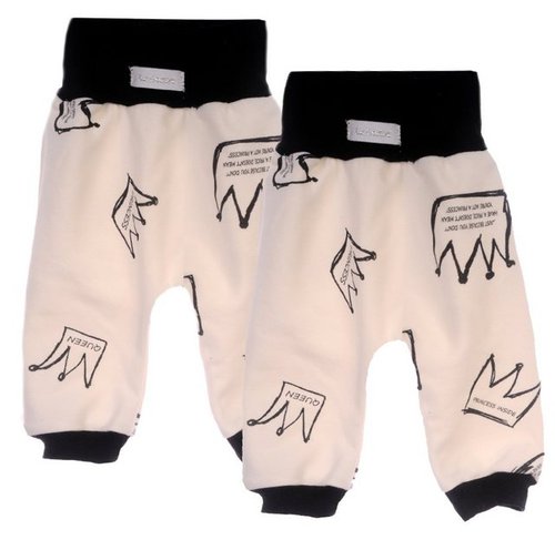 La Bortini Jogginghose Hose Baby Hosen 2er Pack mit Kronen für Mädchen in Creme mit Queen-Schriftung, gemustert, 44 50 56 62 68 74 80 86 92 98 104 110