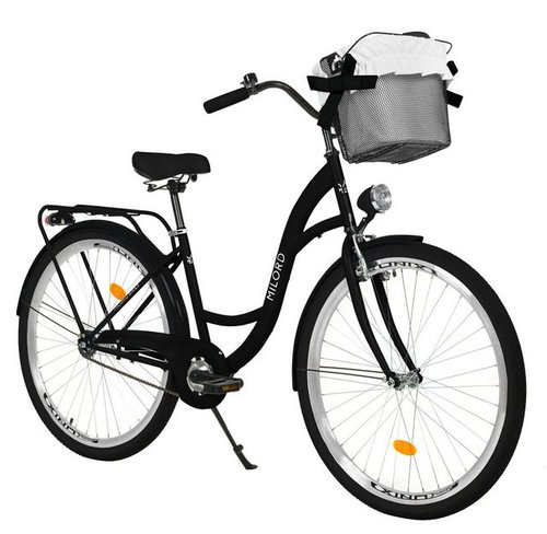 Milord Bikes Cityrad Milord City Fahrrad Korb Damenfahrrad, 28/26 Zoll, Schwarz, 1-Gang, 1 Gang