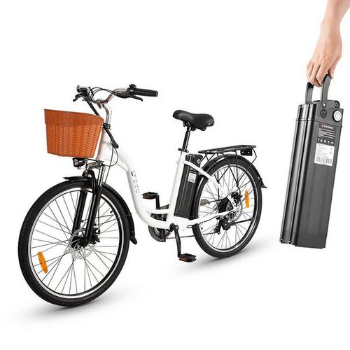 Bigzzia E-Bike Elektrofahrrad 26 Zoll Damen Herren Ebike Cityrad, Pedelec, 7 Gang Shimano, Kettenschaltung, Heckmotor, 450,00 Wh Batterie