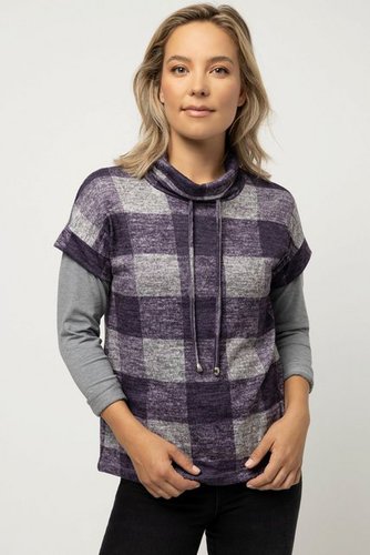 Gina Laura Sweatshirt Pullunder Karo Oversized Stehkragen Halbarm