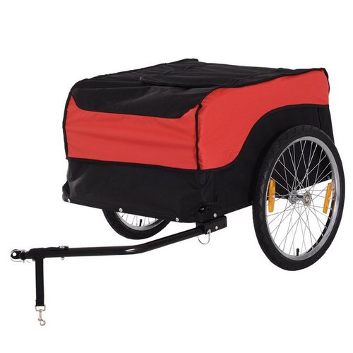 Homcom Fahrradlastenanhänger Transportanhänger Lastenanhänger Fahrrad Anhänge (Rot-Schwarz), 130L x 77B x 65H cm
