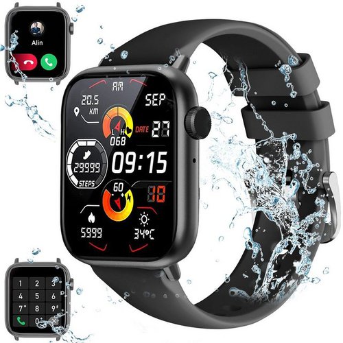 Tisoutec Smartwatch Damen Herren, Smartwatch (Fitnessuhr mit Telefonfunktion/WhatsApp Notiz,Smartwatch Fitness Tracker Uhr IP67 Wasserdicht,1.8" HD Voll Touchscreen Fitnessuhr Tracker mit Blutsauerstoff/Pulsmesser/Sportuhr/Schrittzähler/Schlafmonitor Aktivitätstracker usw für iOS/Android Uhren Watch cm/1.8 Zoll), Die Uhrzeit kann auch im Status des Idle Screen Dials angezeigt werden
