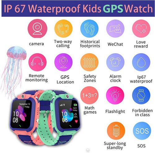 Pthtechus Smartwatch (1,44 Zoll, iOS und Android), GPS Telefon für Kinder LED Digitalkamera Uhr Support Spiel Wecker Uhr