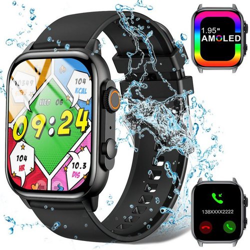 Mutoy Smartwatch Damen Herren Smartwatch, Fitness Tracker Uhr mit Anrufe Smartwatch (Fitnessuhr mit Telefonfunktion, IP68 Wasserdicht,1.95" HD OLED Voll Touchscreen Fitnessuhr Tracker mit Blutsauerstoff/Pulsmesser/Sportuhr/Schrittzähler/Schlafmonitor Aktivitätstracker usw für iOS/Android Uhren.WhatsApp CO-FIT cm/1.95 Zoll), Uhren Watch für Android IOS, HD AMOLED-Bildschirme, Eine-Klick-Verknüpfung