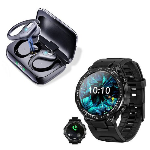 Hyiear Smartwatch für Damen und Herren, kabellose Bluetooth 5.3-Kopfhörer Smartwatch, Smartwatch mit Gesundheitsmessung & Info-Benachrichtigung und mehr, lPX5 wasserdichte In-Ear-Kopfhörer(LED Ladestandsanzeige)