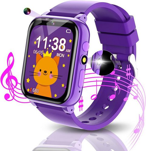 Miracdan Schrittzähler, Taschenlampe, Wecker,-Spielzeug Geschenk 5–12 Jahre alt Smartwatch, mit Spielfunktion, Lernkarten, Hörbuch, Kamera, Musik, Schrittzähler