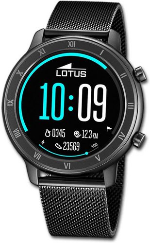 Lotus Herrenuhr Smartwatch Smartwatch Smartwatch (kompatibel ab Android 5.1+ und IOS 8.0), Herrenuhr Edelstahlarmband schwarz, rundes Gehäuse, groß (ca. 44mm)
