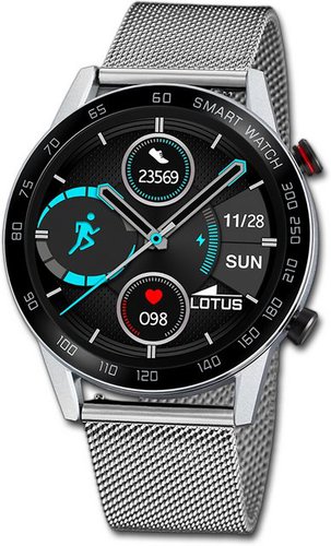 Lotus Herrenuhr Smartwatch Smartwatch Smartwatch (kompatibel ab Android 5.1+ und IOS 8.0), Herrenuhr Edelstahlarmband silber, rundes Gehäuse, groß (ca. 45mm)