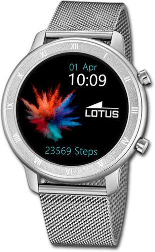 Lotus Herrenuhr Smartwatch Smartwatch Smartwatch (kompatibel ab Android 5.1+ und IOS 8.0), Herrenuhr Edelstahlarmband silber, rundes Gehäuse, groß (ca. 44mm)