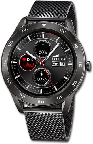 Lotus Herrenuhr Smartwatch Smartwatch Smartwatch, Herrenuhr Edelstahlarmband schwarz, rundes Gehäuse, extra groß (48mm)