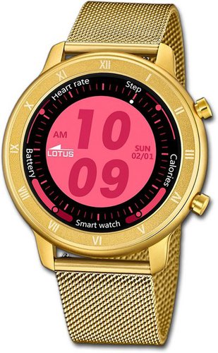Lotus Herrenuhr Smartwatch Smartwatch Smartwatch (kompatibel ab Android 5.1+ und IOS 8.0), Herrenuhr Edelstahlarmband gold, rundes Gehäuse, groß (ca. 44mm)