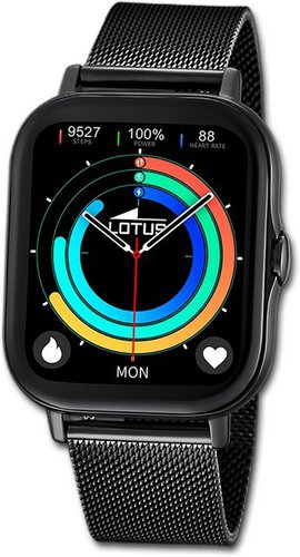 Lotus Herrenuhr Smartwatch Smartwatch Smartwatch (kompatibel ab Android 5.1+ und IOS 8.0), Herrenuhr Edelstahlarmband schwarz, eckiges Gehäuse, groß (ca. 44mm)