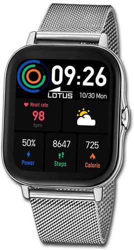 Lotus Herrenuhr Smartwatch Smartwatch Smartwatch (kompatibel ab Android 5.1+ und IOS 8.0), Herrenuhr Edelstahlarmband silber, eckig/abgerundetes Gehäuse, 44mm