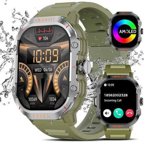 Lgnitek 2024 für Herren Bluetooth Anrufe AMOLED-Display Fitness Smartwatch (2.01 Zoll, Android / iOS), mit NFC/24H Herzfrequenzmesser/123+ Sport/Schlaf/SpO2/Activity