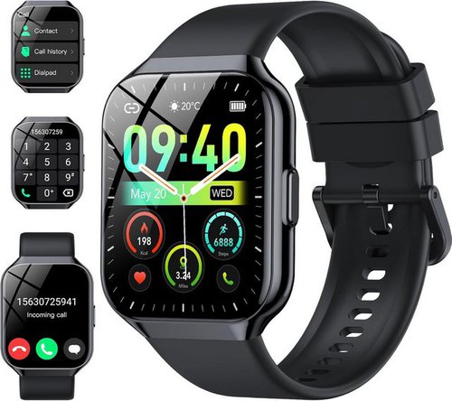 Cascho Fur Damen Herren mit Telefonfunktion Touchscreen Fitness Sport Smartwatch (1.96 Zoll, Android / iOS), mit Herzfrequenzmonitor Schlafmonitor Schrittzähler, IP68 Wasserdicht