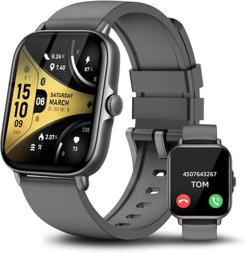 Aswee Fur Damen Herren Bluetooth-fähige Anrufe, IP68 Wasserdicht Fitness Smartwatch (1.85 Zoll, Android / iOS), mit Herzfrequenzmonitor Schlafmonitor Schrittzähler, Sport