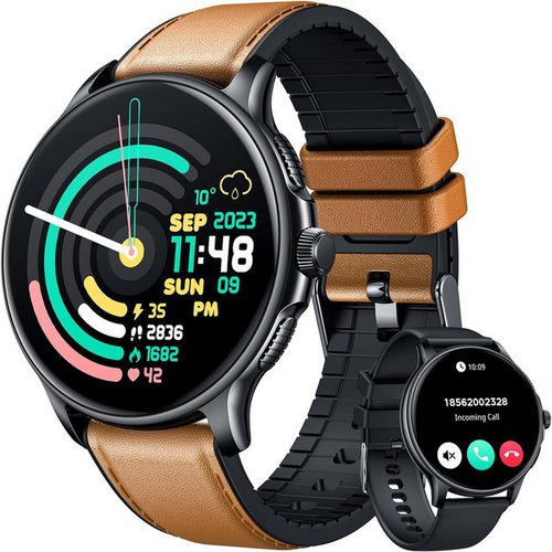Catshin Fur Herren Fitness Wasserdicht AMOLED Touchscreen Smartwatch (1.43 Zoll, Android / iOS), mit Blutdruck Herzfrequenz Sport Schrittzähler Telefonfunktion