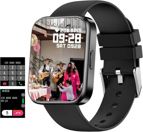 Findtime Telefonieren mit Lautsprecher Touchscreen,Direkt Koppeln Smartwatch (1,7 Zoll, Android iOS), mit Bluetooth Kopfhörer Kabellos,Musikspeicher,Whatsapp Fähig