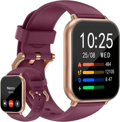 Huakua für Damen und Herren mit Telefonfunktion Pulsuhr Smartwatch (1.85 Zoll, Andriod iOS), mit SpO2-Überwachung Schlafmonitor Schrittzähler Multi Trainingsmodi