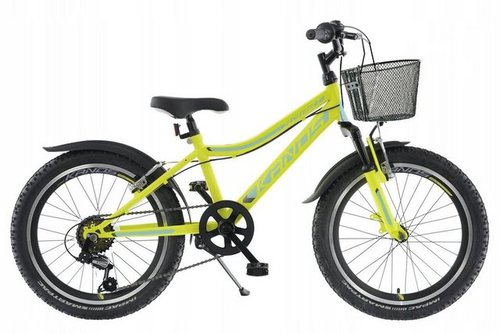 Breluxx Kinderfahrrad 20 Zoll Kinder Mountainbike Junior Smart gelb, inkl. Schutzbleche+Korb, 6 Gang Shimano Tourney Schaltwerk, Kettenschaltung