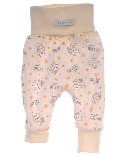 La Bortini Schlupfhose Baby Hose für Frühchen und Neugeborene in creme mit Eulen elastisch, weich, 44 46 50 54 56 62