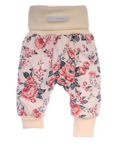 La Bortini Schlupfhose Baby Hose für Neugeborene mit Blumen Muster in creme elastisch, weich, 44 50 56 62 68