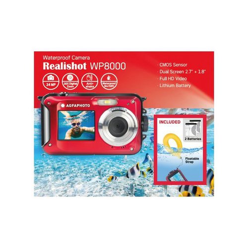 Agfaphoto Kompaktkamera WP8000 rot Kit mit Schwimmgriff und zweitem Akku Kompaktkamera