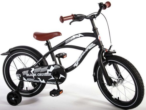 Volare Kinderfahrrad Black Cruiser 16 Zoll - Zwei Handbremsen - 16 Zoll - Schwarz, 1 Gang, bis 60 kg, Luftbereifung, einstellbare Lenkerhöhe, Stahlfelge