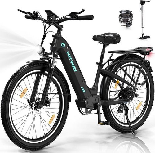 Hitway E-Bike 26X3.0 Elektrofahrrad, E-Mountainbike 48V 18 Ah MTB max. 55–80 km, 7 Gang Shimano Altus Schaltwerk, Kettenschaltung, Heckmotor, Ladegerät/ Pumpe/Fahrradschloss/für Damen und Herren 170 - 190 cm