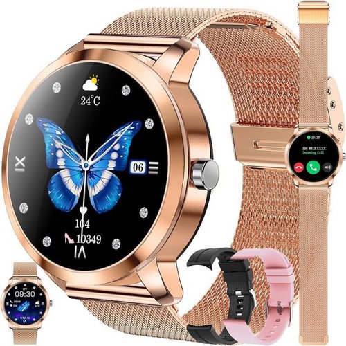 Zpimy Smartwatch (1,09 Zoll, Android iOS), Damen mit Telefonfunktion Touchscreen Stahl 123 Sport SpO2 Sportuhr