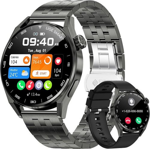 Lige Smartwatch (Android iOS), Herren uhr mit Telefonfunktion mit Pulsmesser/Schlafmonitor/Message